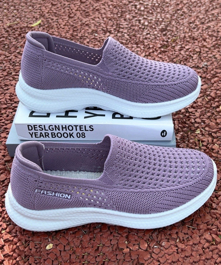 Comfy Hollow Out Flat Feet Shoes Purple Knit Fabric