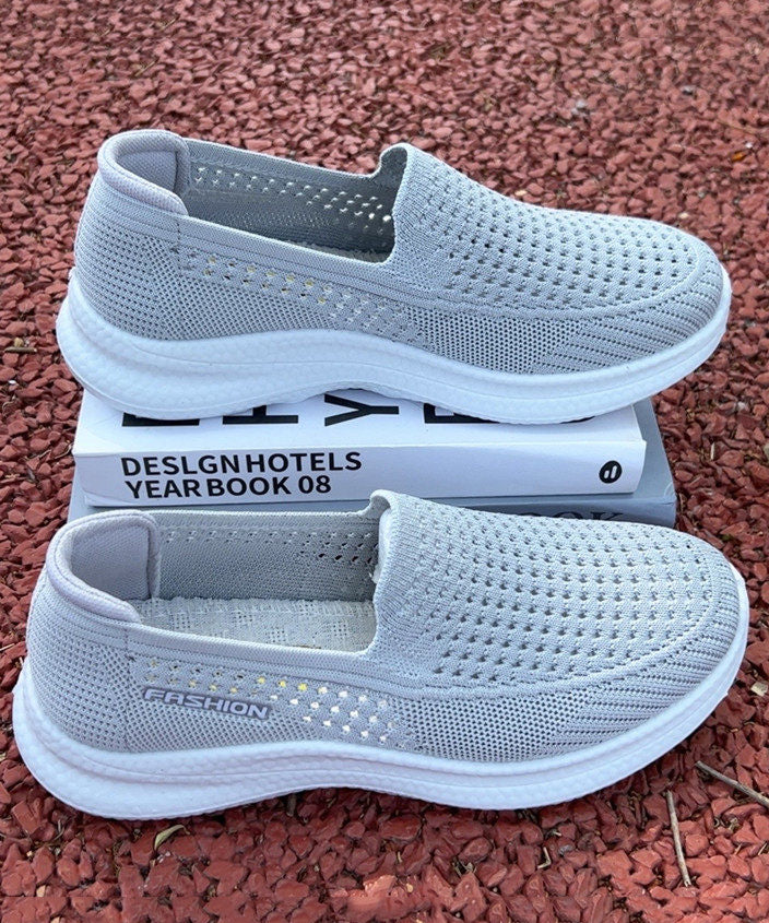 Comfy Hollow Out Flat Feet Shoes Purple Knit Fabric