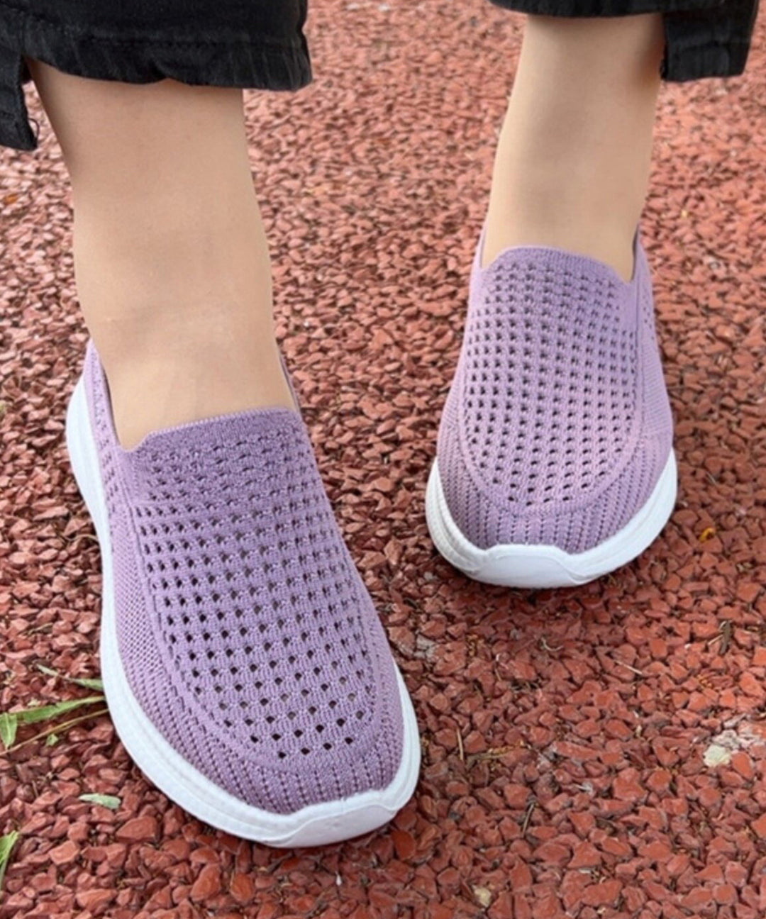 Comfy Hollow Out Flat Feet Shoes Purple Knit Fabric
