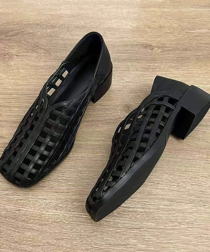 Comfy Hollow Out Sandals Black Faux Leather