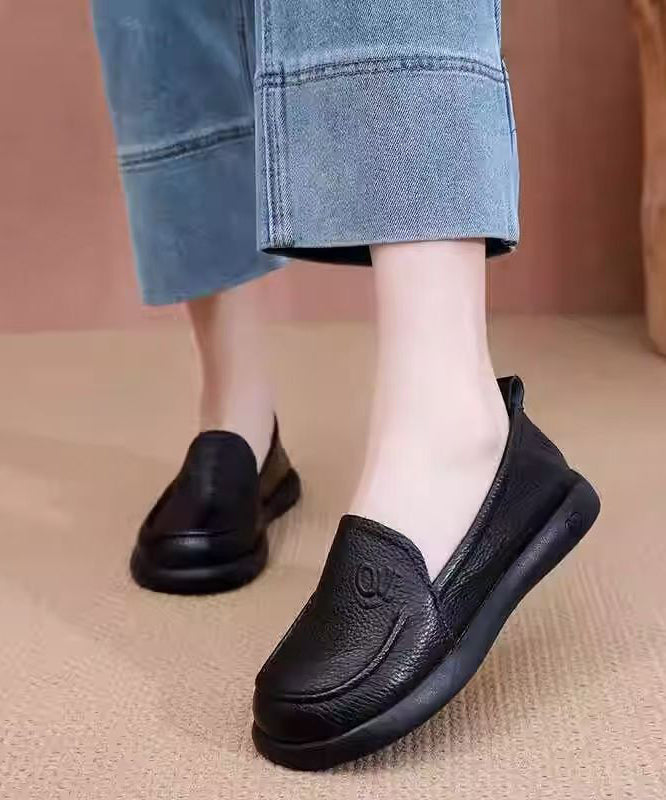 Comfy Loafers For Women Black Cowhide Leather