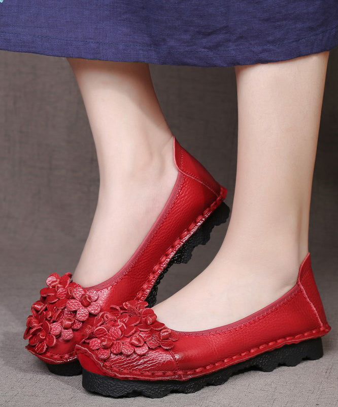 Comfy Mulberry Cowhide Leather Flower Splicing Flat Shoes