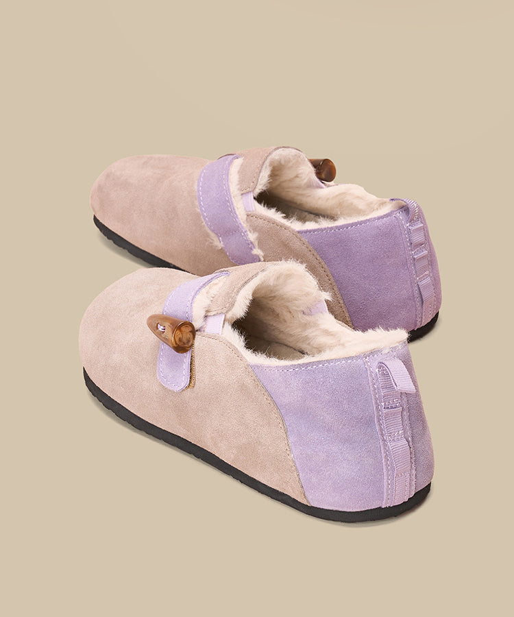 Comfy Splicing Flat Shoes Coffee Suede Fuzzy Wool Lined