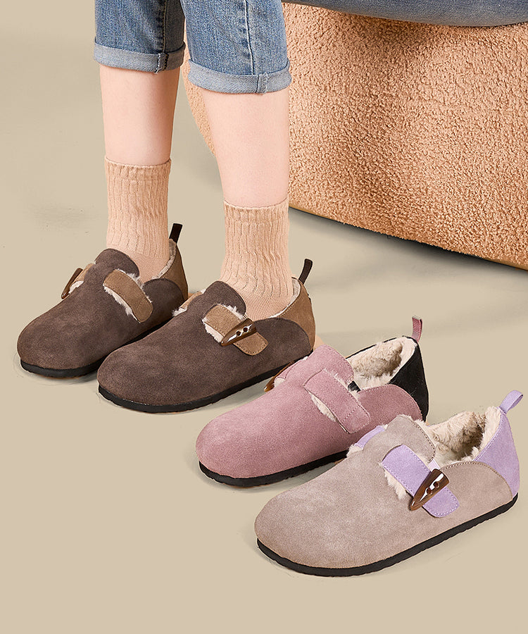 Comfy Splicing Flat Shoes Coffee Suede Fuzzy Wool Lined