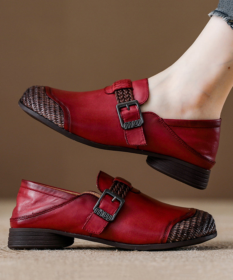 Comfy Splicing Loafers Women Red Cowhide Leather