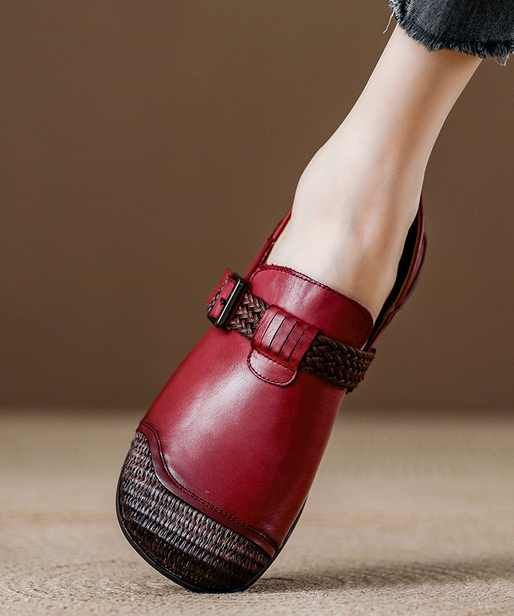 Comfy Splicing Loafers Women Red Cowhide Leather
