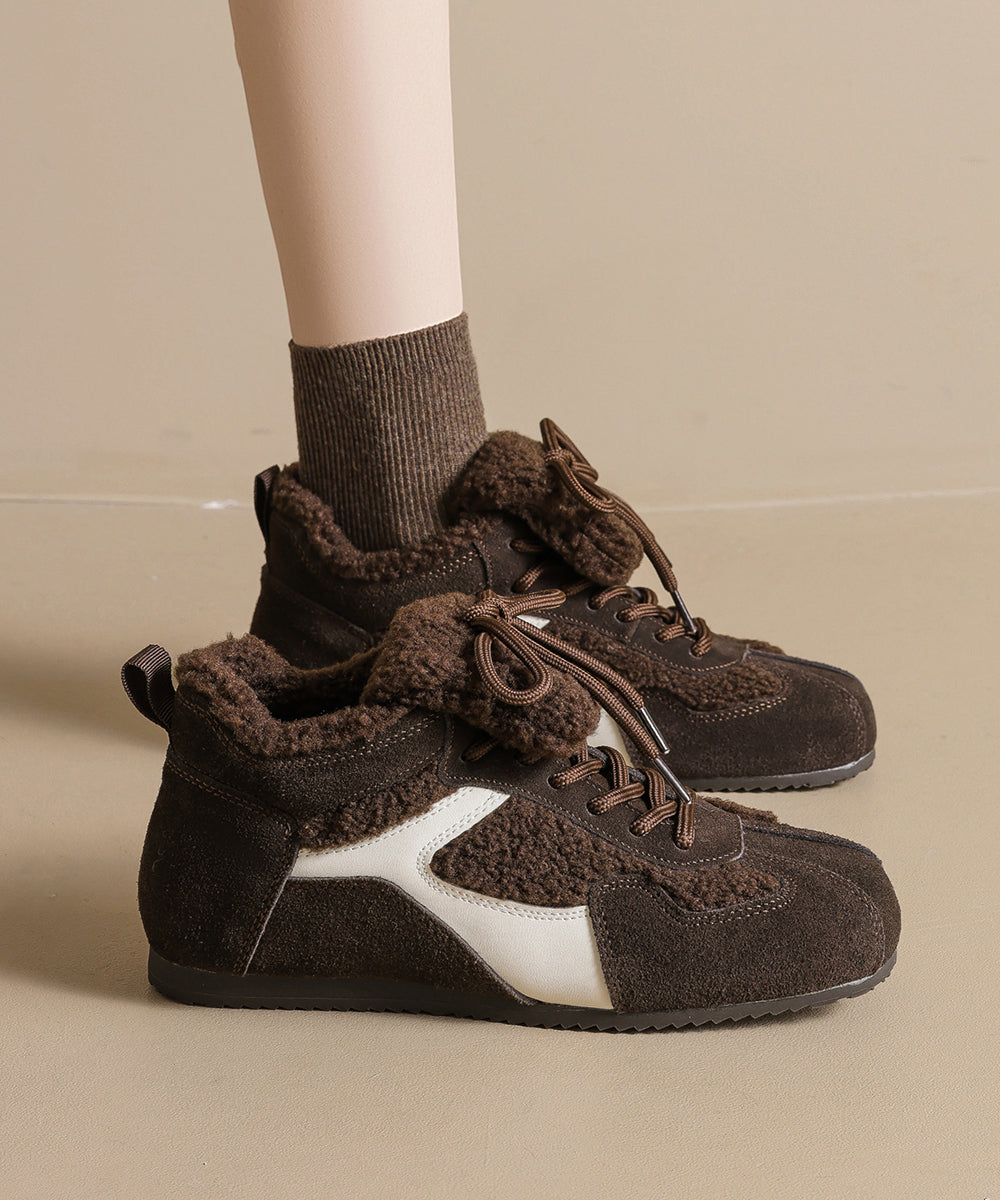 Comfy Splicing Platform Flat Shoes Leopard Suede Lace Up