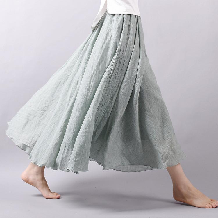Multicolor Sun Skirt Elastic Waist Cotton Linen Skirt