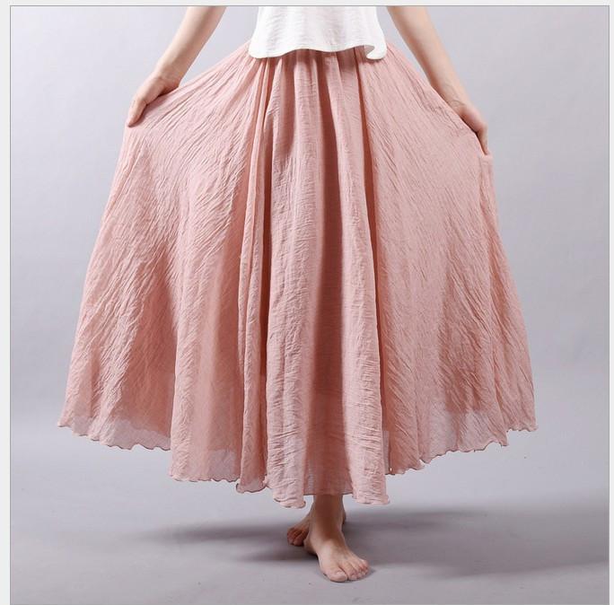 Multicolor Sun Skirt Elastic Waist Cotton Linen Skirt