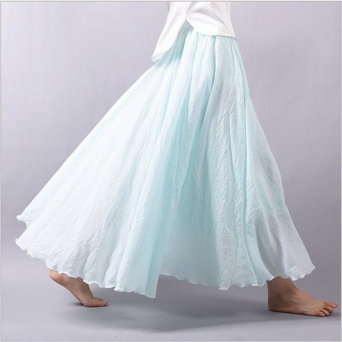 Multicolor Sun Skirt Elastic Waist Cotton Linen Skirt