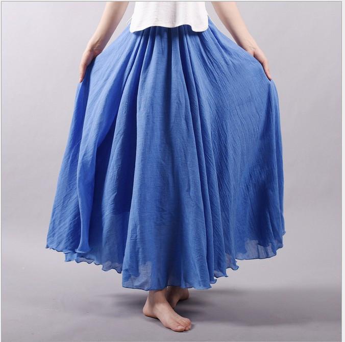 Multicolor Sun Skirt Elastic Waist Cotton Linen Skirt