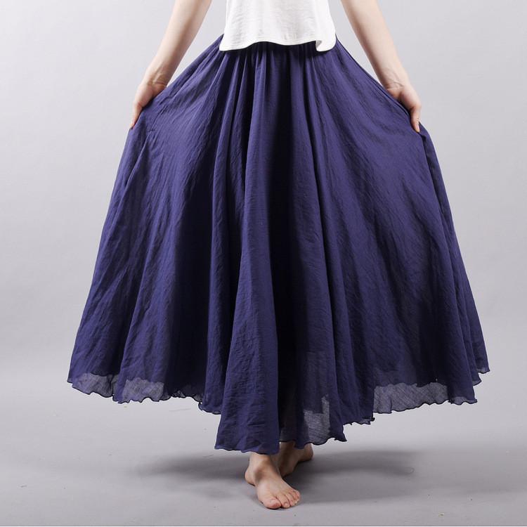 Multicolor Sun Skirt Elastic Waist Cotton Linen Skirt