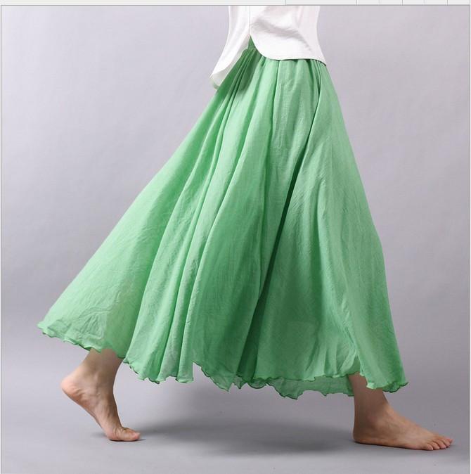 Multicolor Sun Skirt Elastic Waist Cotton Linen Skirt