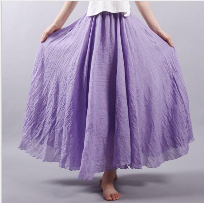 Multicolor Sun Skirt Elastic Waist Cotton Linen Skirt