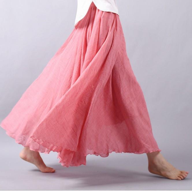 Multicolor Sun Skirt Elastic Waist Cotton Linen Skirt