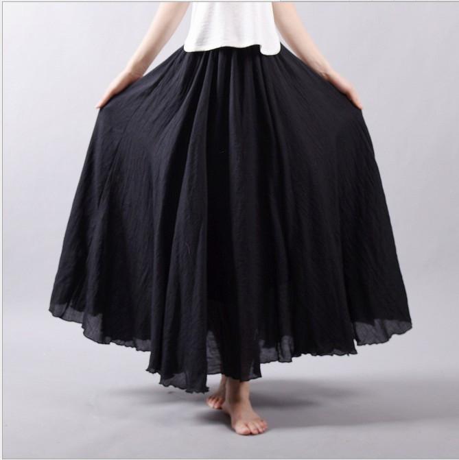 Multicolor Sun Skirt Elastic Waist Cotton Linen Skirt