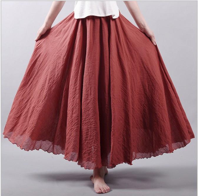 Multicolor Sun Skirt Elastic Waist Cotton Linen Skirt