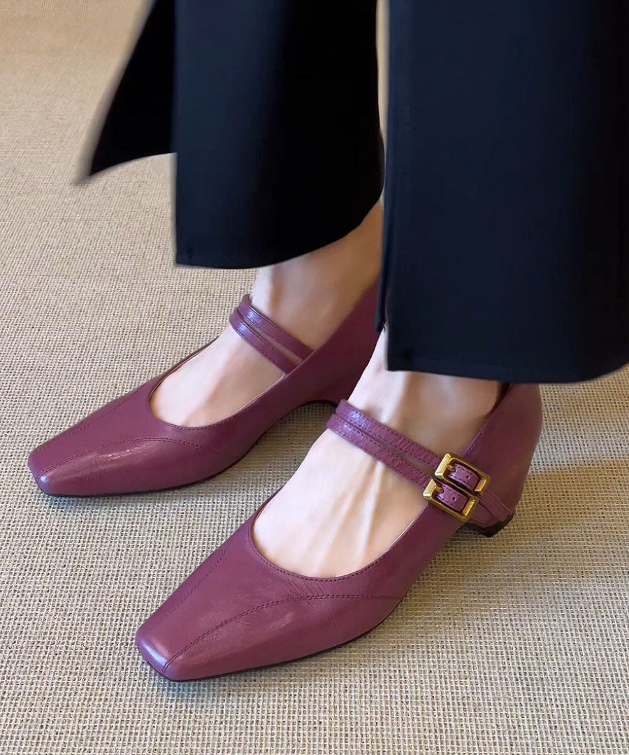 Cowhide Leather Flat Feet Shoes Buckle Strap Flat Shoes