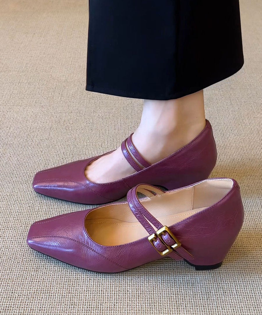 Cowhide Leather Flat Feet Shoes Buckle Strap Flat Shoes