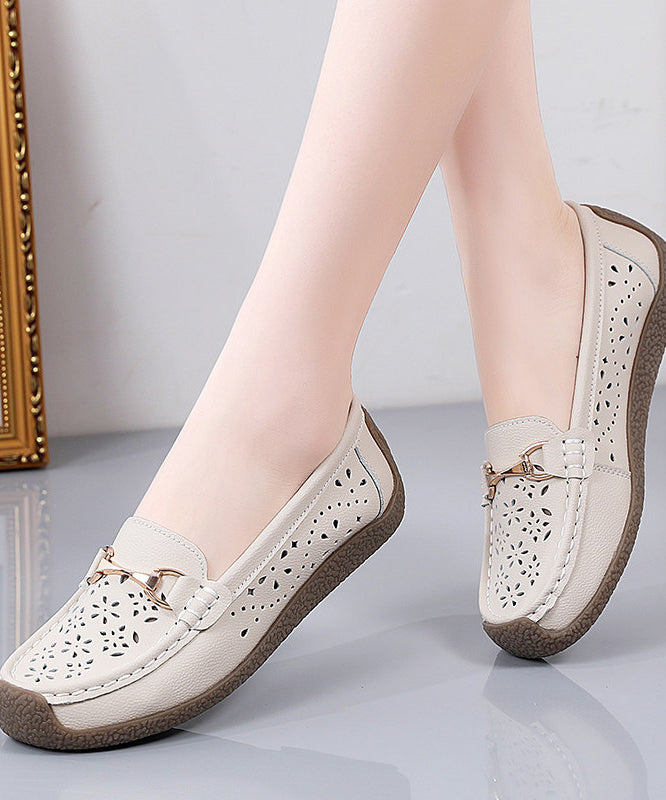 Cowhide Leather Flat Shoes For Women Hollow Out Flat Shoes