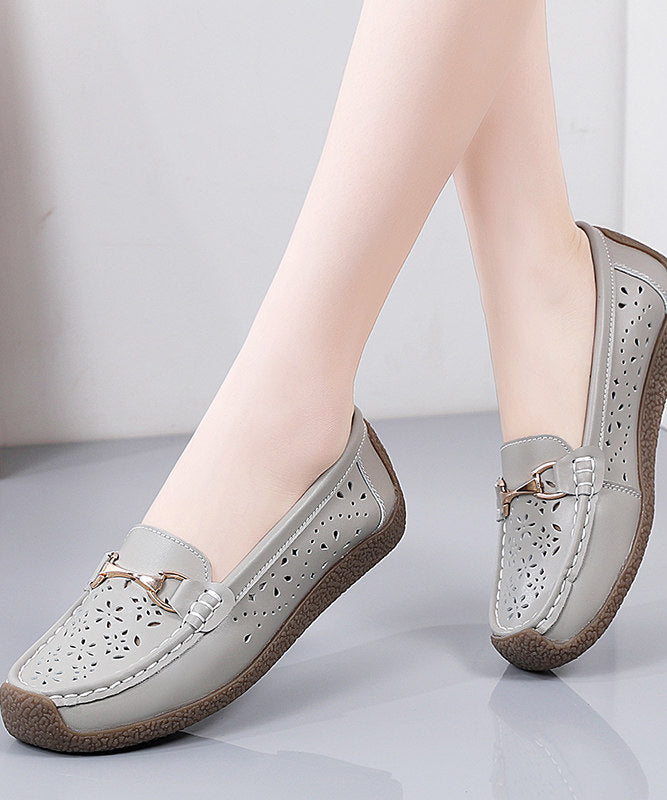 Cowhide Leather Flat Shoes For Women Hollow Out Flat Shoes