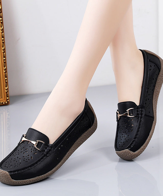 Cowhide Leather Flat Shoes For Women Hollow Out Flat Shoes