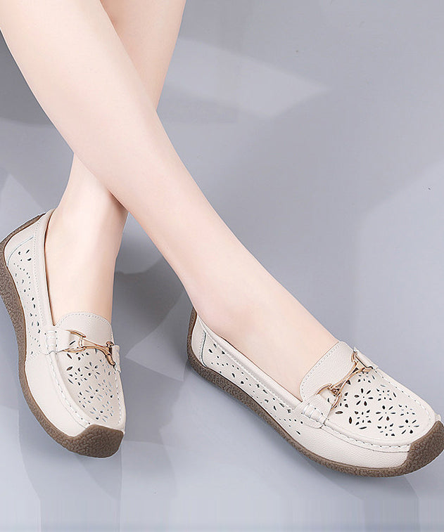 Cowhide Leather Flat Shoes For Women Hollow Out Flat Shoes