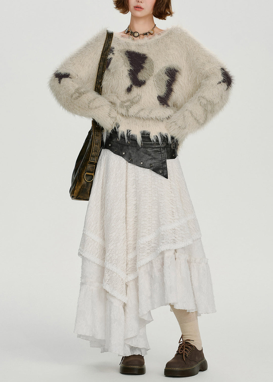 Cozy Beige Oversized Warm Fuzzy Fur Fluffy Knit Tops Winter