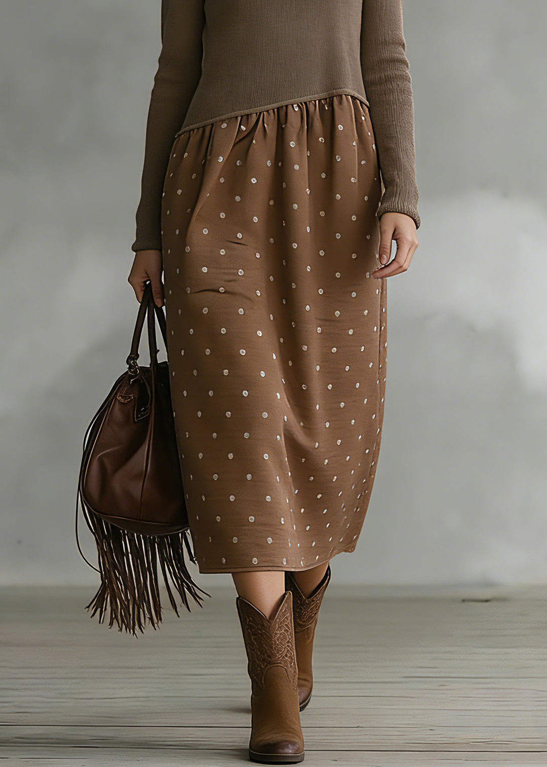 Cozy Brown Sweater Wardrobes Quotes O Neck Tunic Patchwork Knitwear