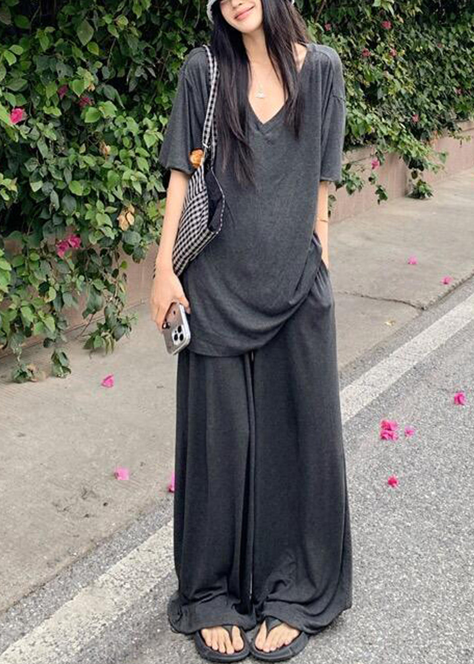 Cozy Grey Oversized Cotton Two Pieces Set Fall
