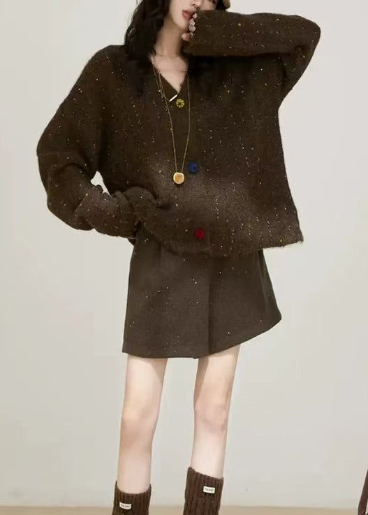 Cozy Grey Oversized Multicolour Button Knit Sweater Winter