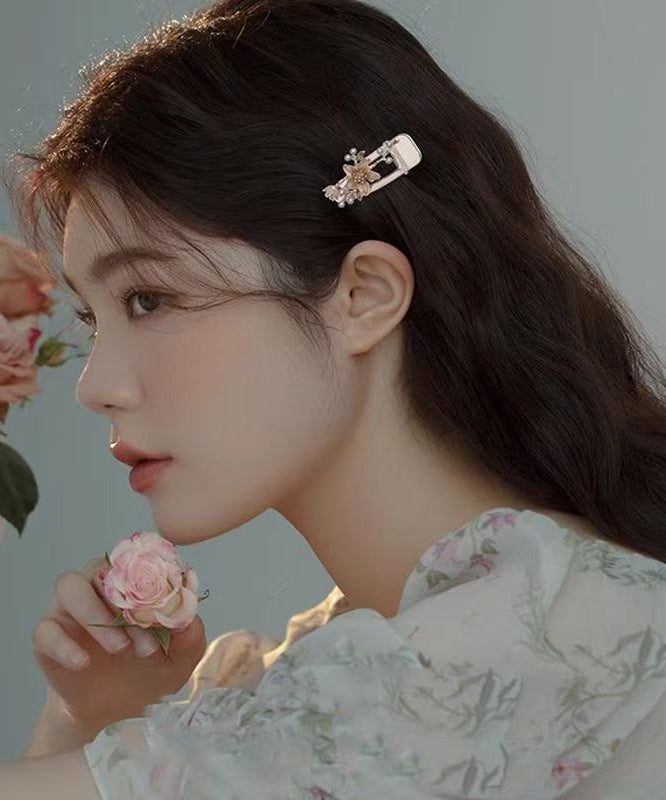 Cute Alloy Pearl Floral Dripping Glaze Hairpin Two-Piece Set