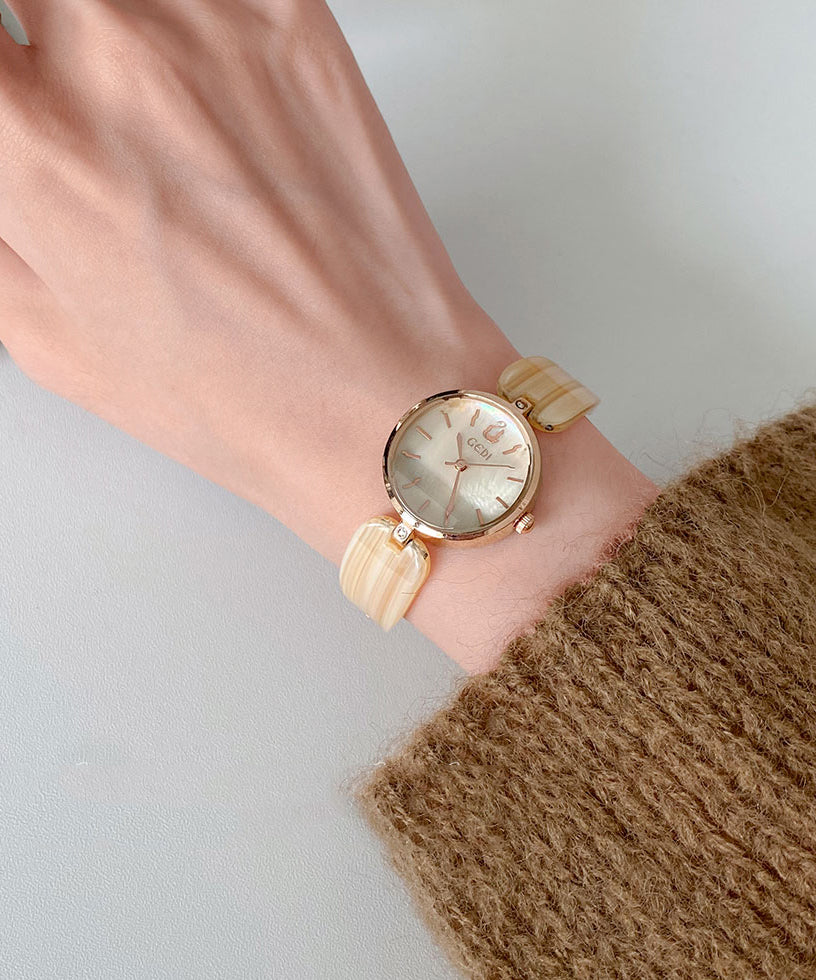Cute Apricot Alloy Quartz Movement Hardlex Crystal Watches