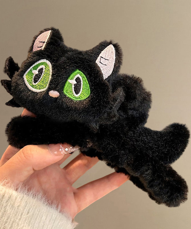 Cute Black Alloy Fuzzy Fur Fluffy Little Cats Hairpin