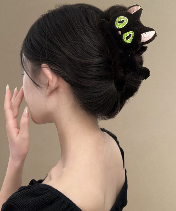 Cute Black Alloy Fuzzy Fur Fluffy Little Cats Hairpin