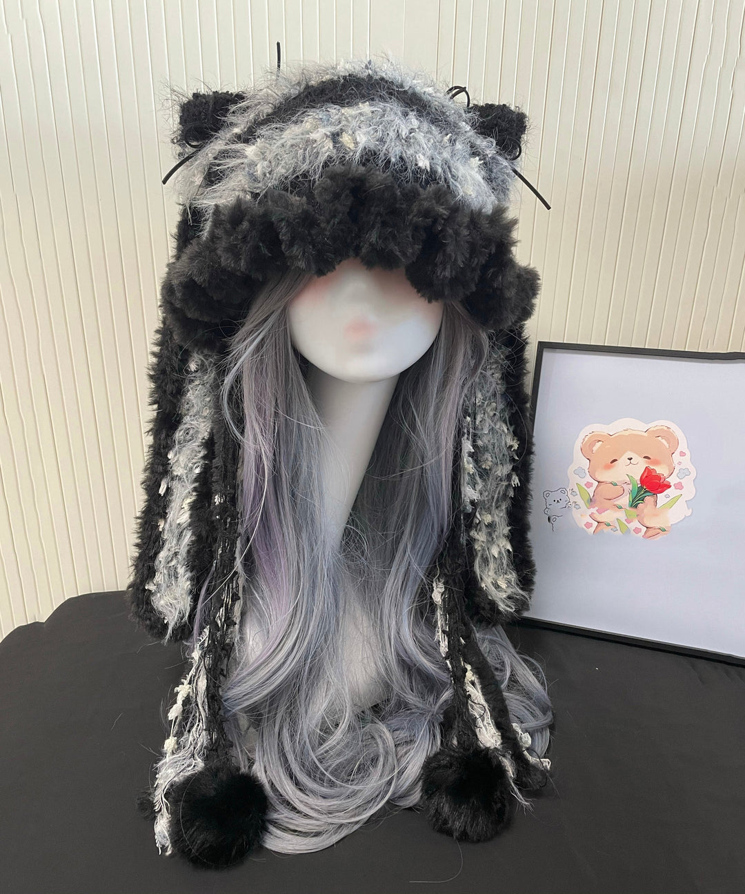 Cute Black Knitted Cozy Thick Warm Fleece Versatile Hat