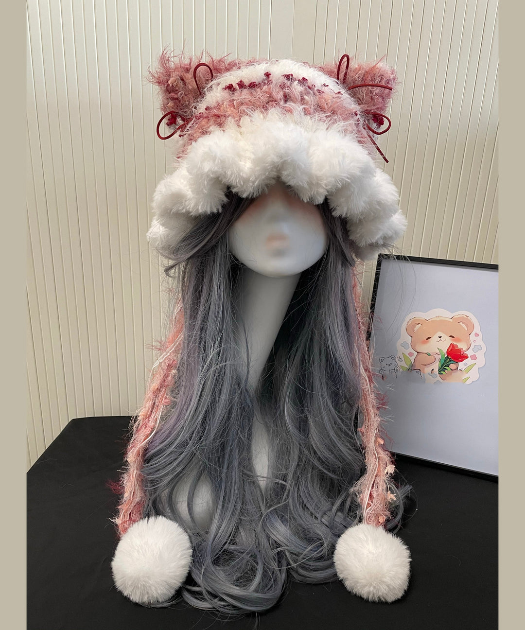 Cute Black Knitted Cozy Thick Warm Fleece Versatile Hat