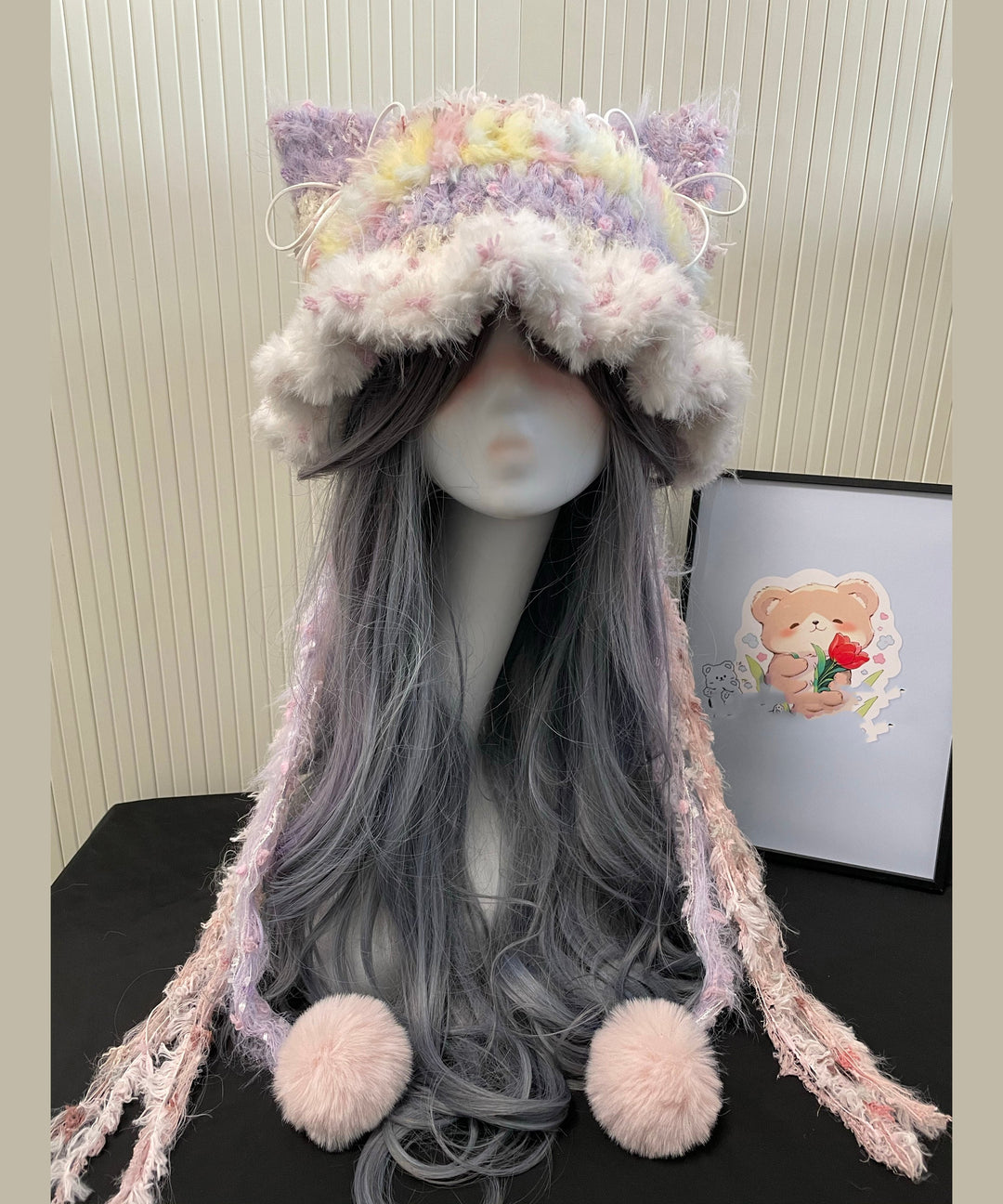 Cute Black Knitted Cozy Thick Warm Fleece Versatile Hat