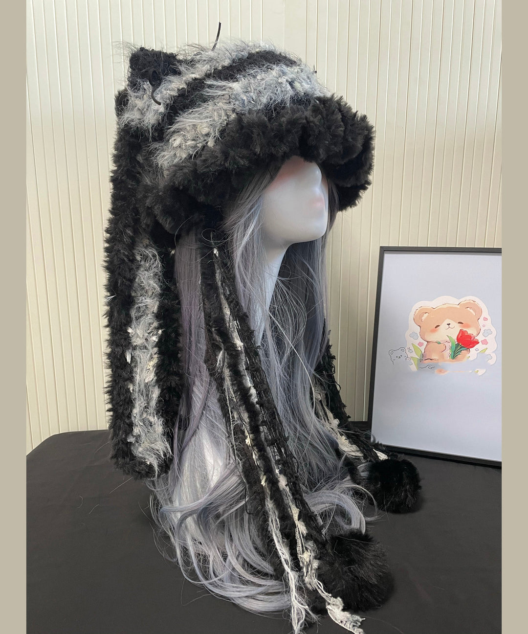 Cute Black Knitted Cozy Thick Warm Fleece Versatile Hat