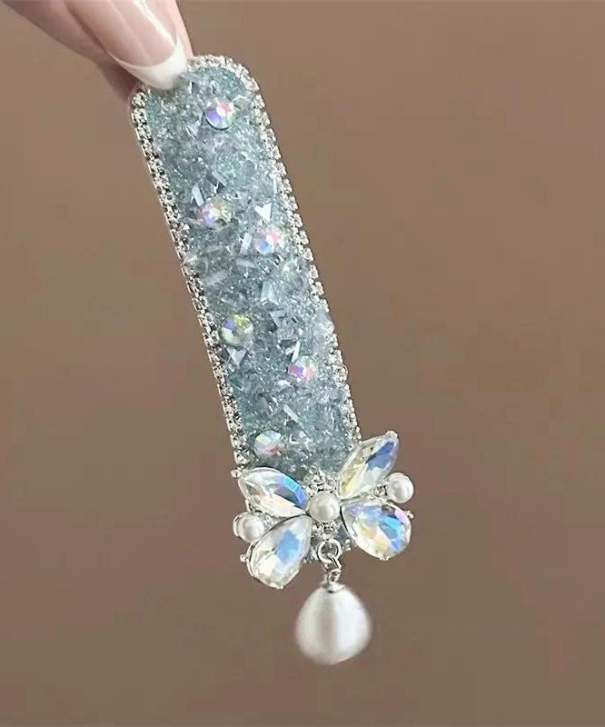 Cute Blue Alloy Bow Zircon Pearl Tassel Hairpin