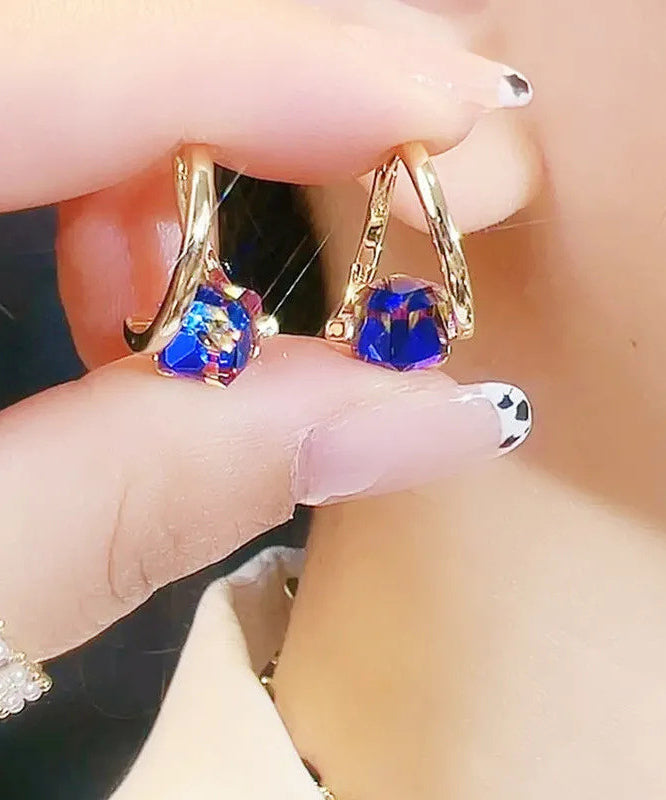 Cute Blue Alloy Zircon Crystal Drip Glaze Hoop Earrings