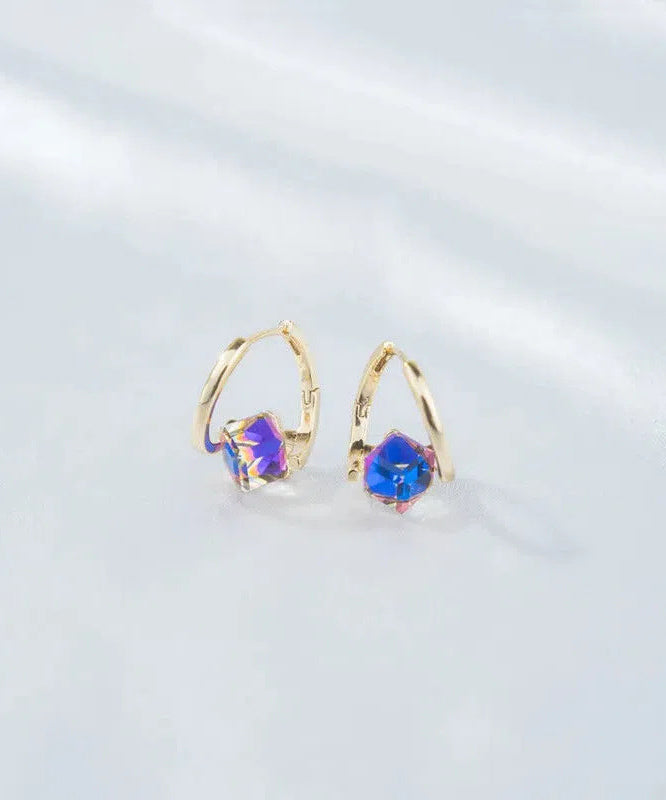 Cute Blue Alloy Zircon Crystal Drip Glaze Hoop Earrings