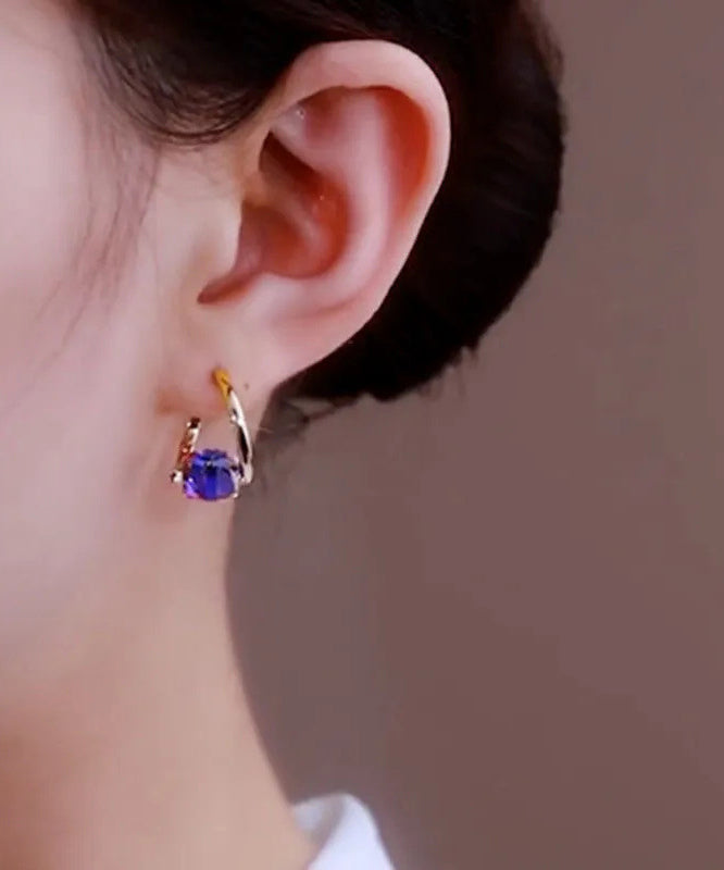 Cute Blue Alloy Zircon Crystal Drip Glaze Hoop Earrings