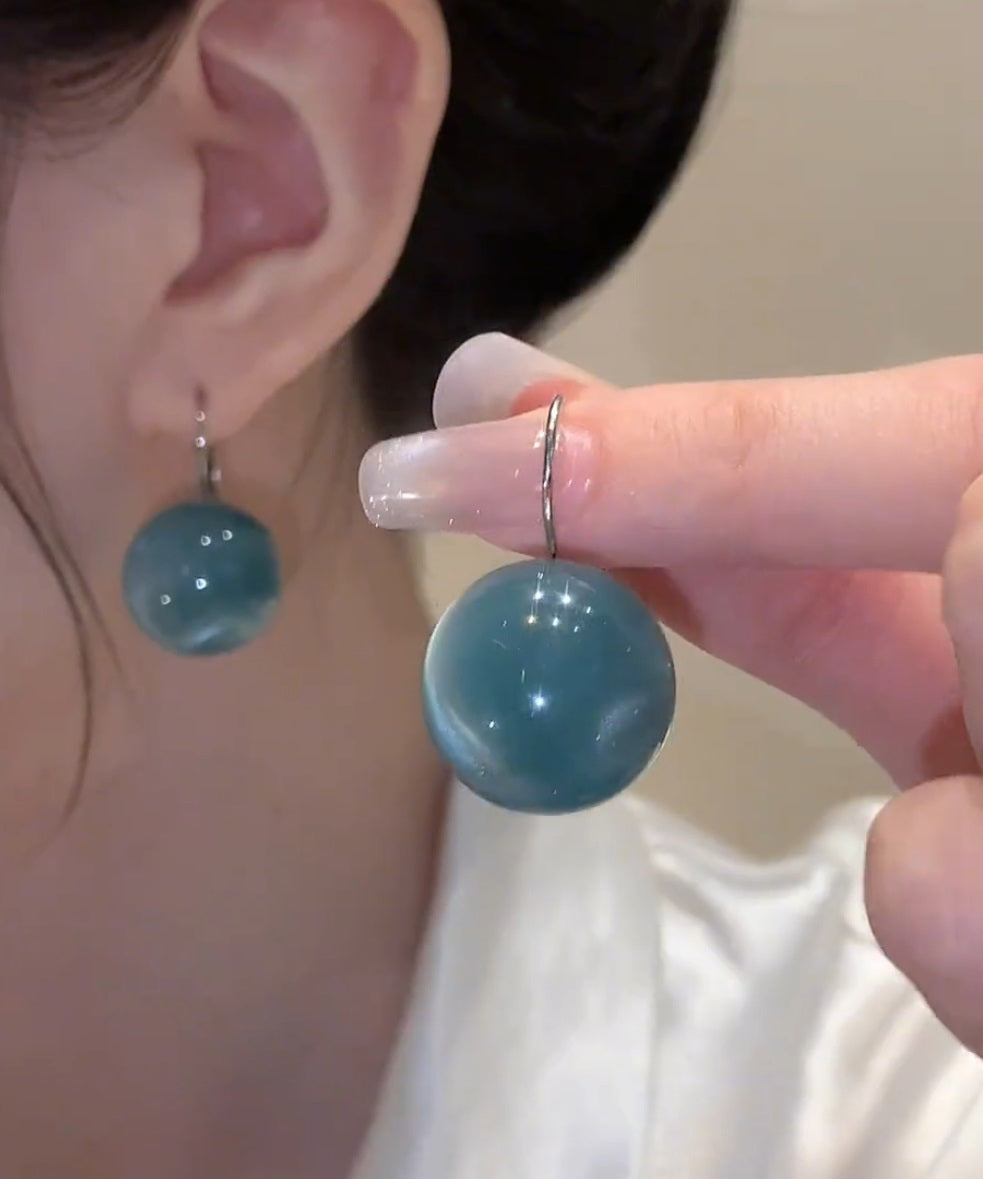 Cute Blue Sterling Silver Ball Drop Earrings