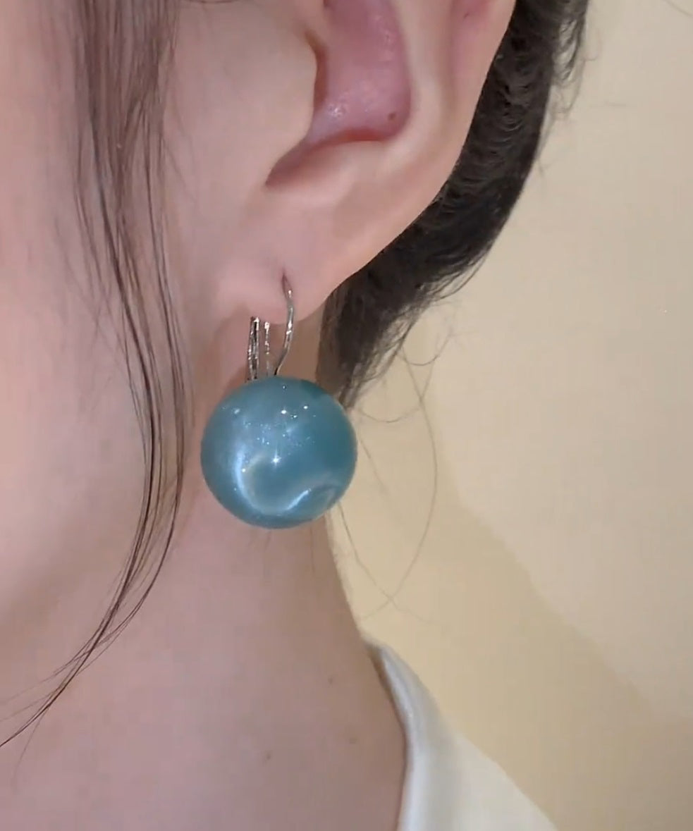 Cute Blue Sterling Silver Ball Drop Earrings