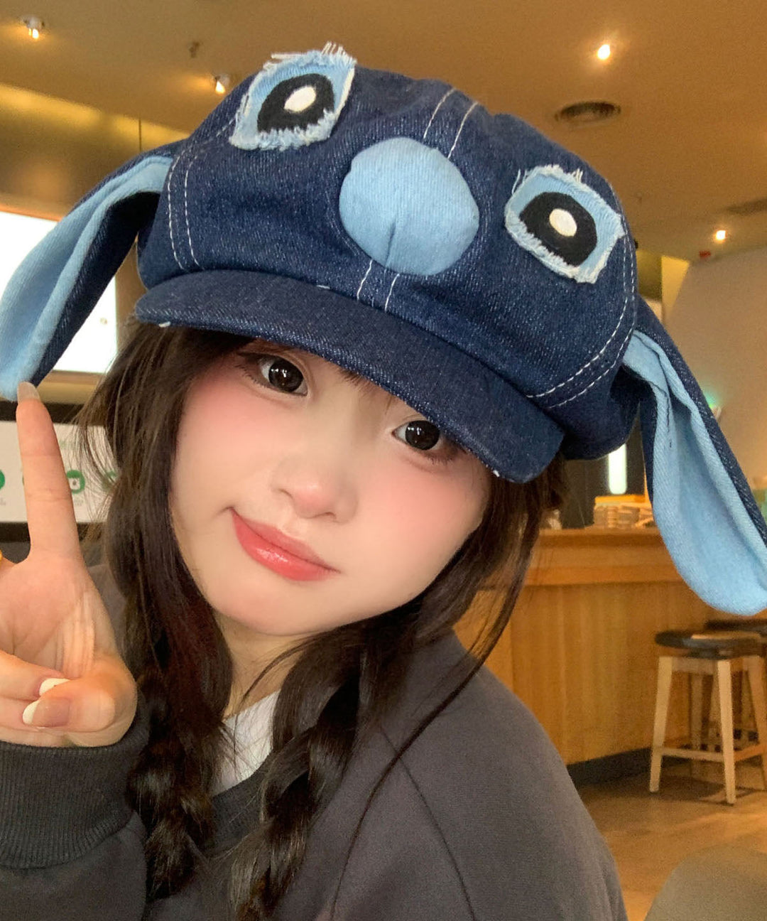 Cute Cartoon Blue Big Ear Denim Breton Hat
