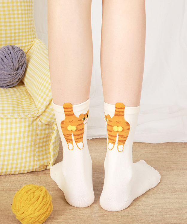Cute Cartoon Cat Cotton Mid Calf Socks