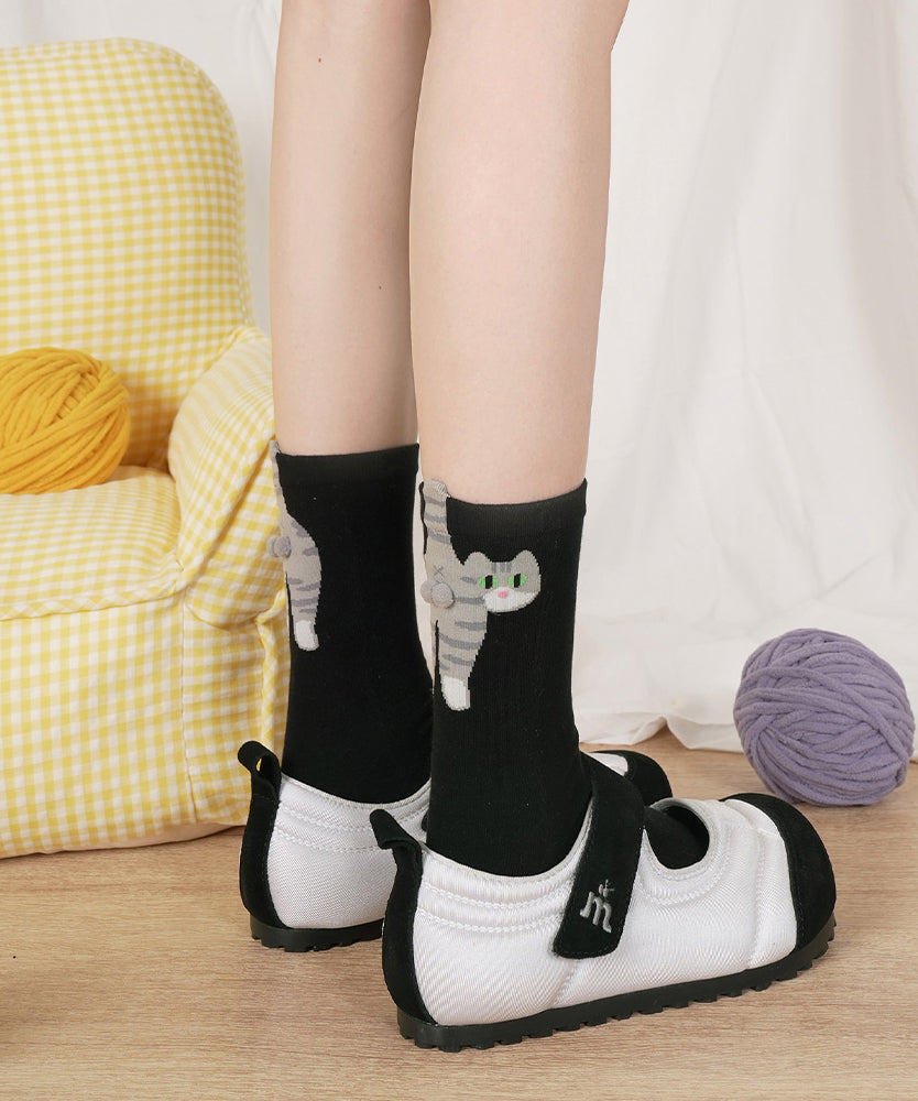Cute Cartoon Cat Cotton Mid Calf Socks