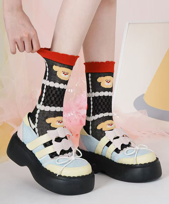 Cute Cartoon Jacquard Thin Mesh Mid Calf Socks