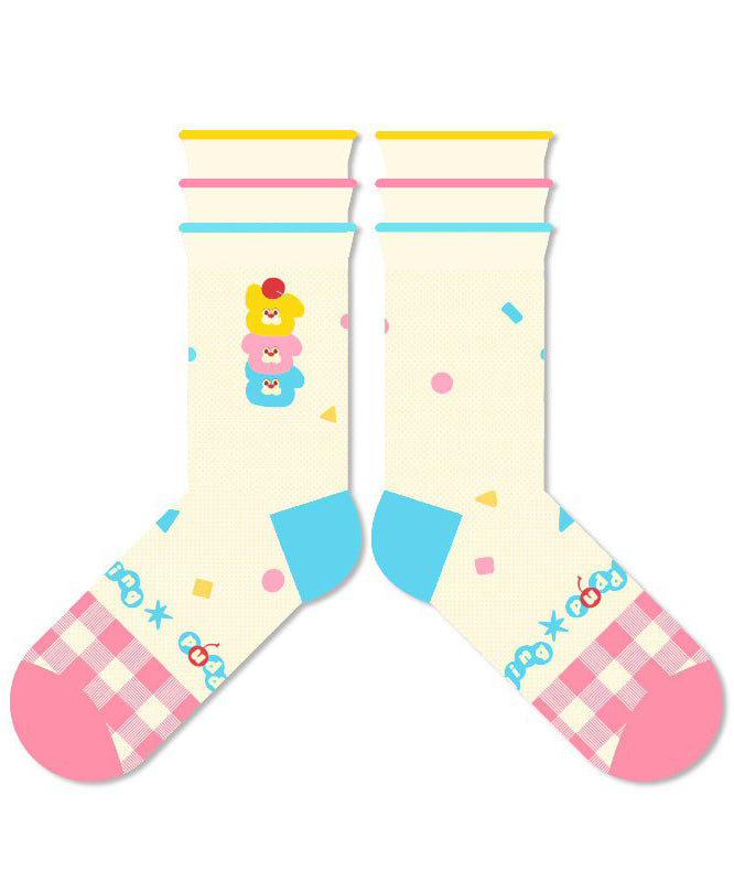 Cute Cartoon Jacquard Thin Mesh Mid Calf Socks